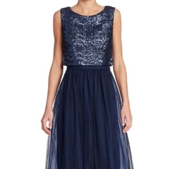 Vera Wang Sequin and Tule Navy Metallic Knee Length size 8 - Picture 1 of 16